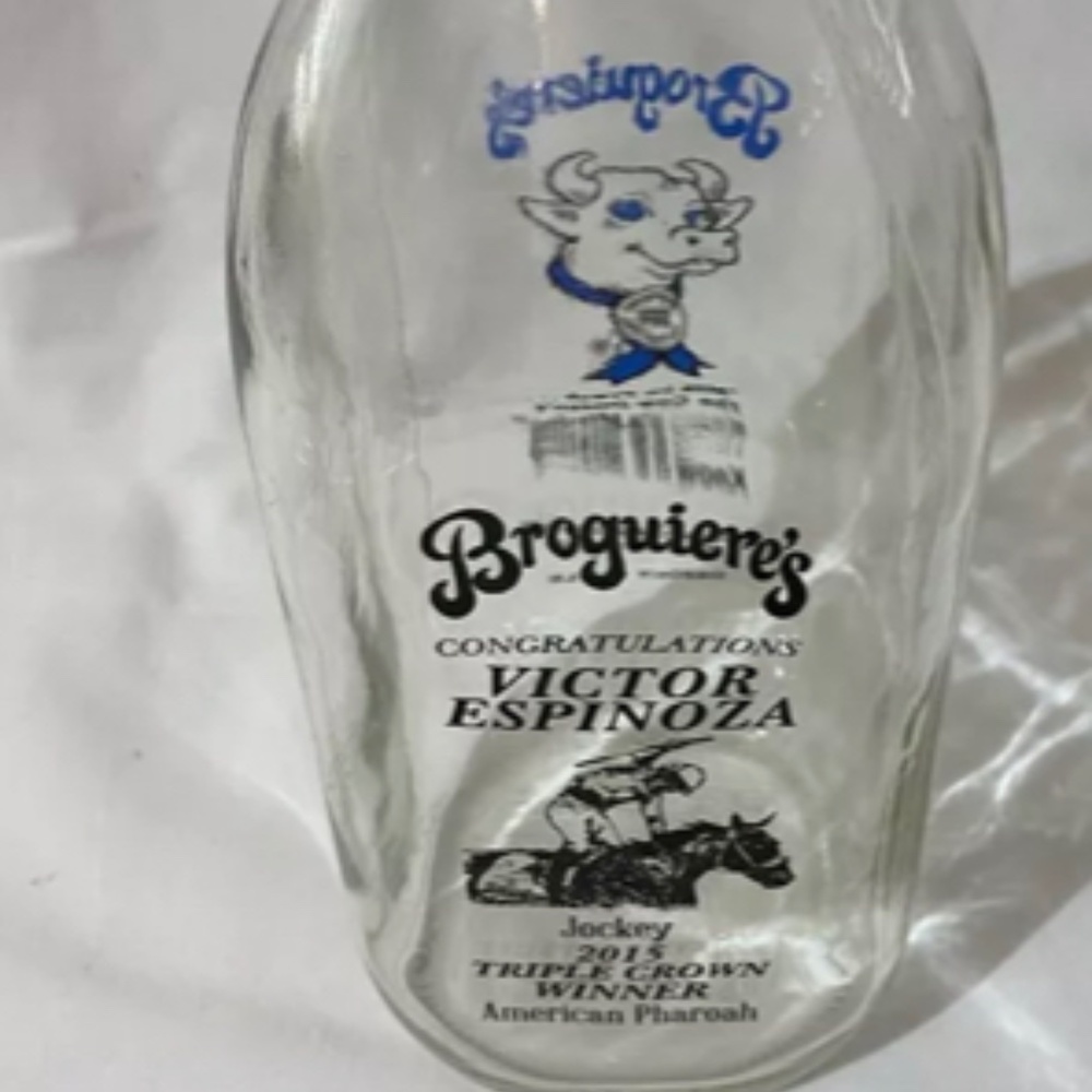 Vintage Glass Milk Bottle Victor Espinoza Jockey 2015 Triple Crown Winner